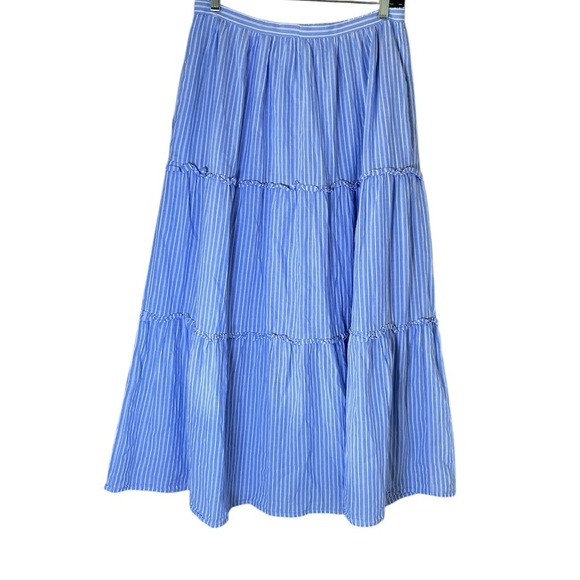 Gal Meets Glam Collection Tiered Cotton Blue Striped Maxi Skirt Size 12 - Picture 12 of 12